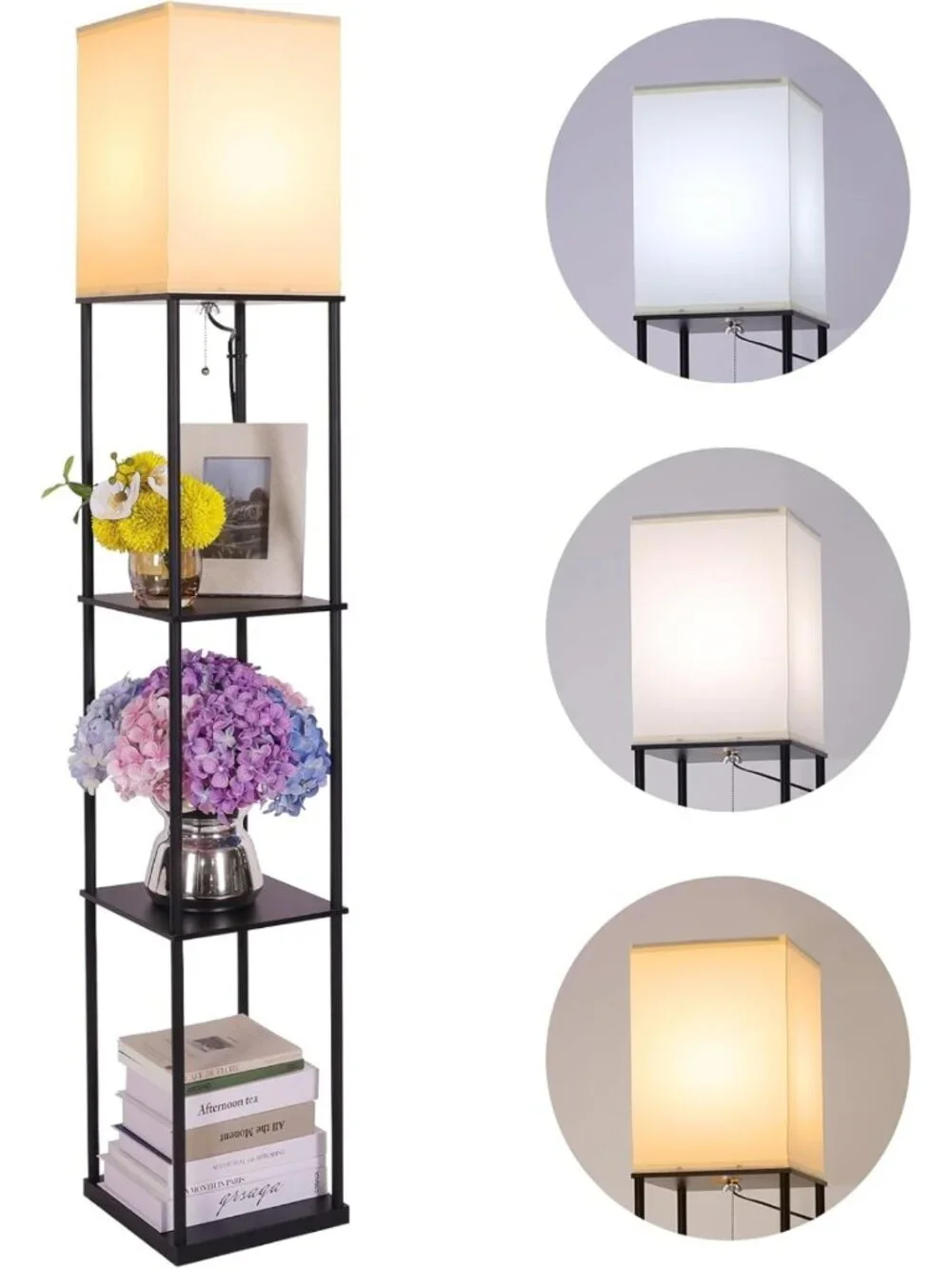 Modern Floor Lamp with Shelves, 3 Color Temperature, Corner Bookshelf Light